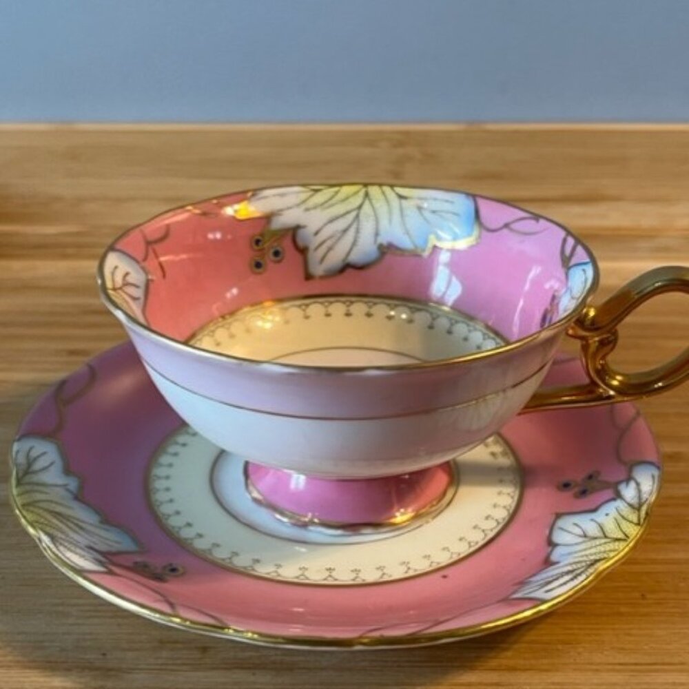 Shafford hand painted Japan Pink design tea cup and saucer set